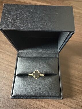 Gold Clover Motif Ring with Black Enamel Center